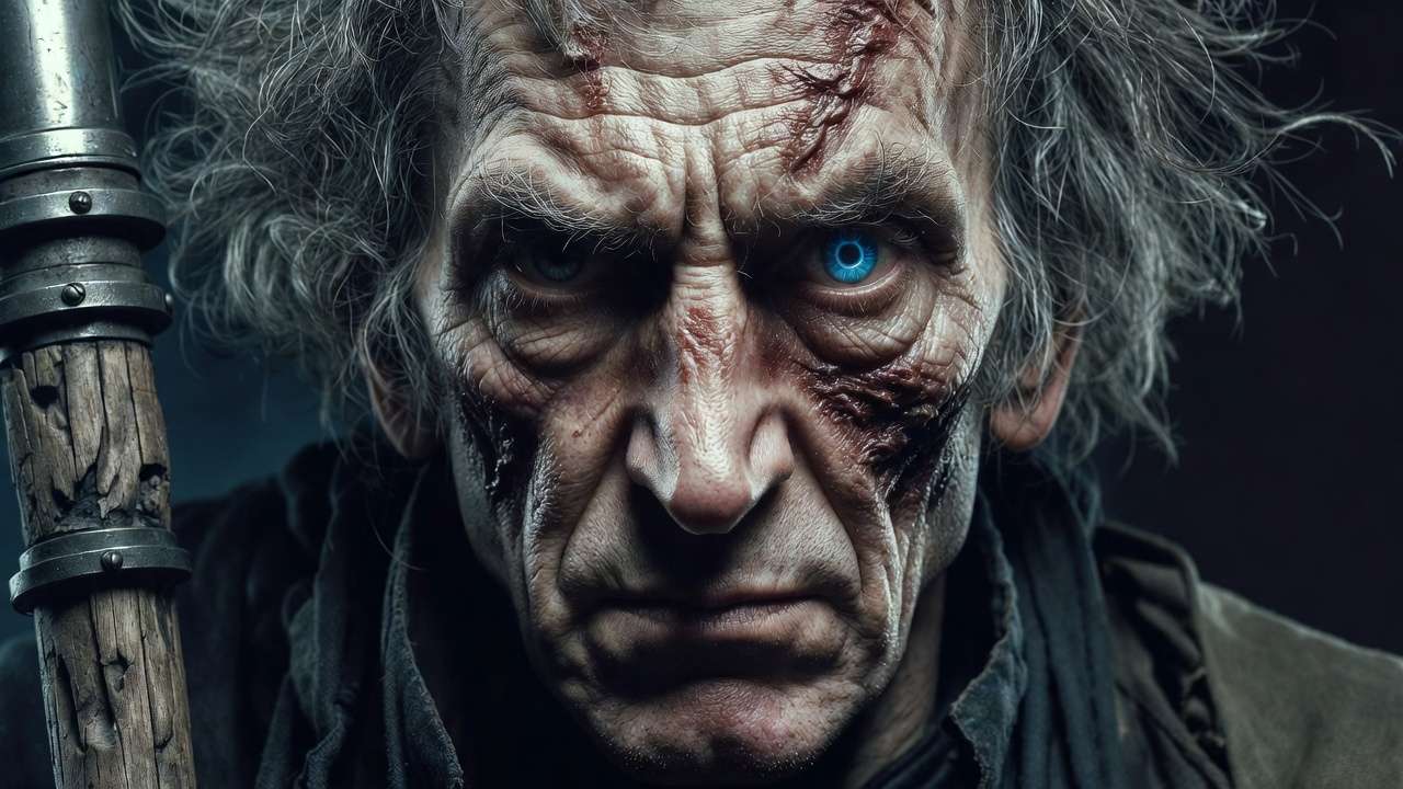 Alastor Mad-Eye Moody scarred face and magical eye close-up portrait Harry Potter