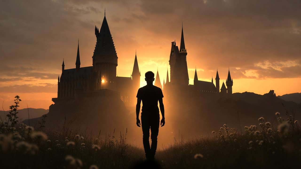 Symbolic image of Daniel Radcliffe’s journey beyond Harry Potter – growth, resilience, and new beginnings at sunset