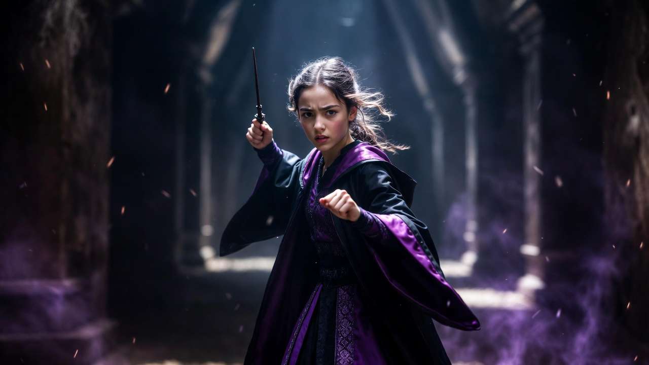 Nymphadora Tonks as a brave Auror casting spells in the Harry Potter series