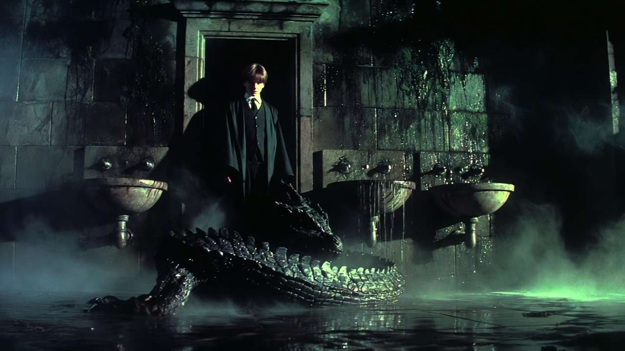 Tom Riddle opening the Chamber of Secrets in 1943 with the Basilisk emerging Image 3