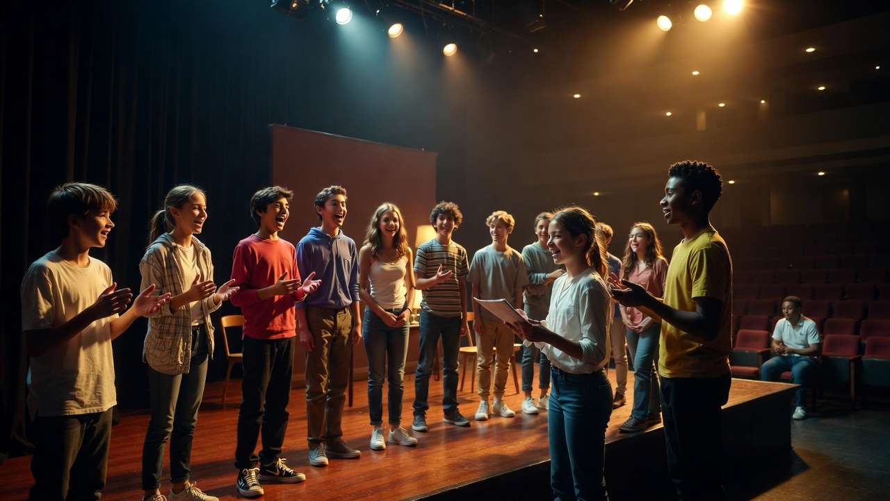 Young actors in a theater workshop supported by the Rob Knox Foundation legacy.