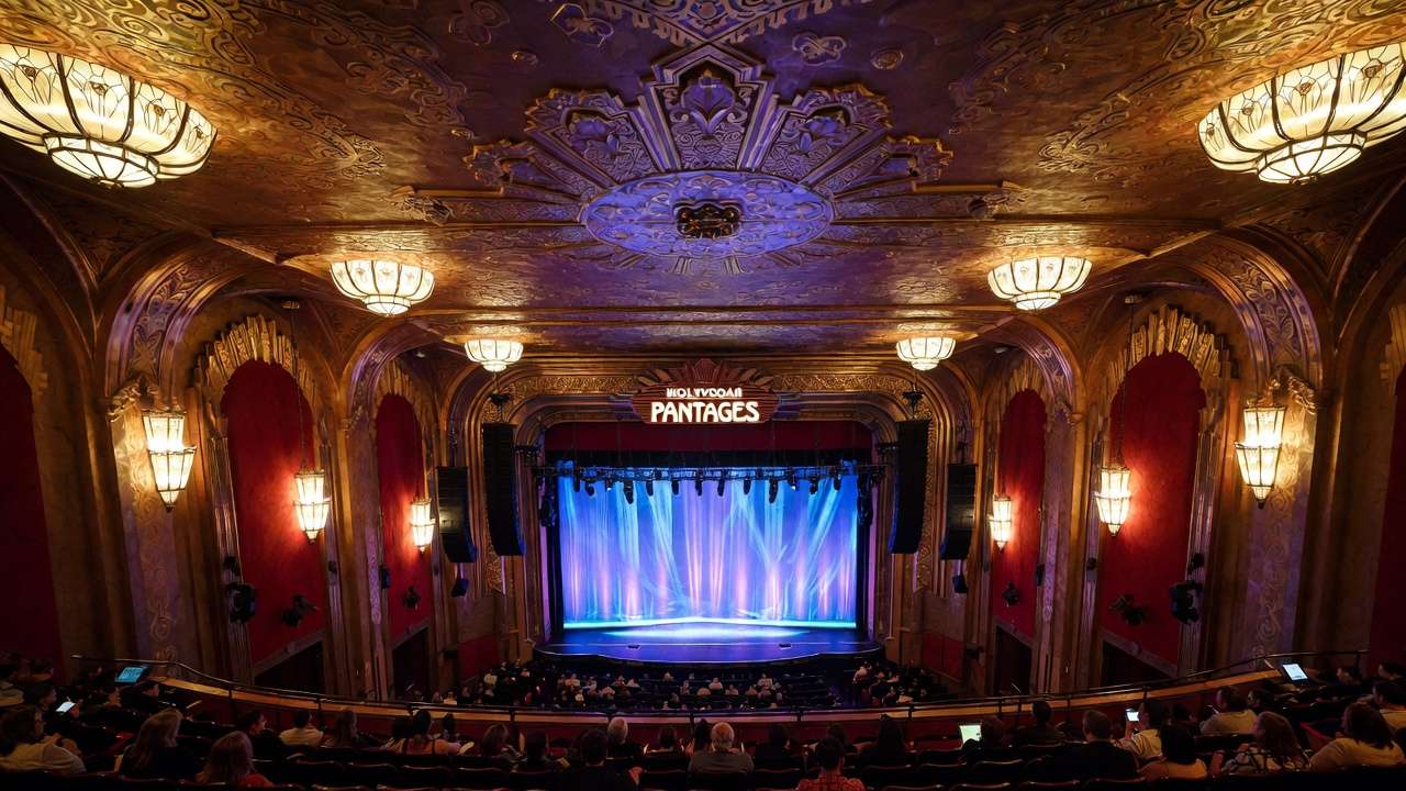 Grand interior of Hollywood Pantages Theatre during Harry Potter and the Cursed Child performance