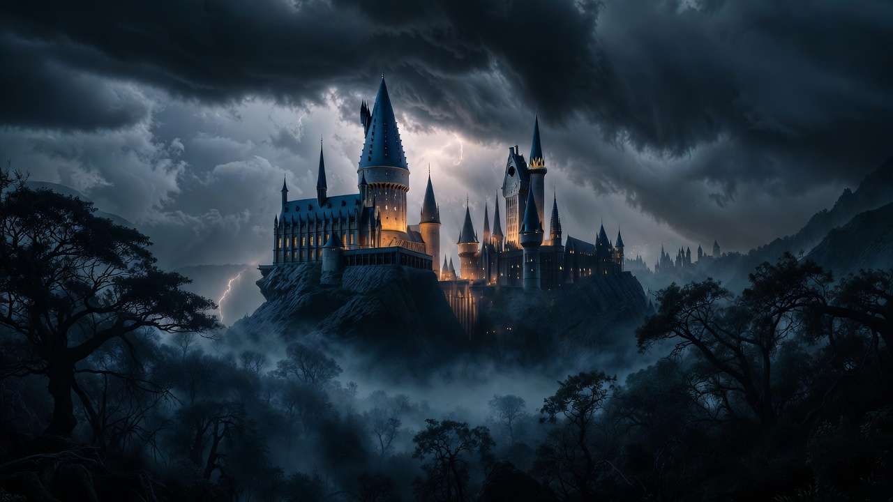 Hogwarts Castle at night magical atmosphere Harry Potter iconic school trope
