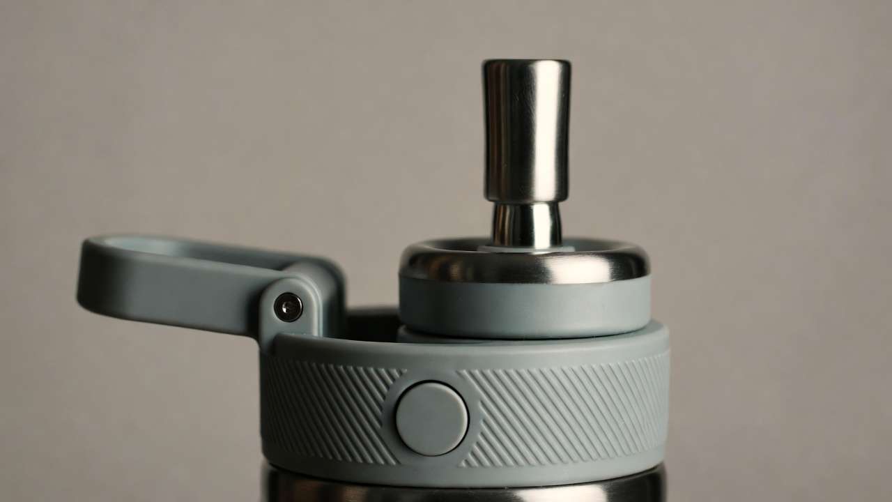 Close-up of Owala FreeSip dual spout mechanism showing straw and swig modes on Harry Potter water bottle