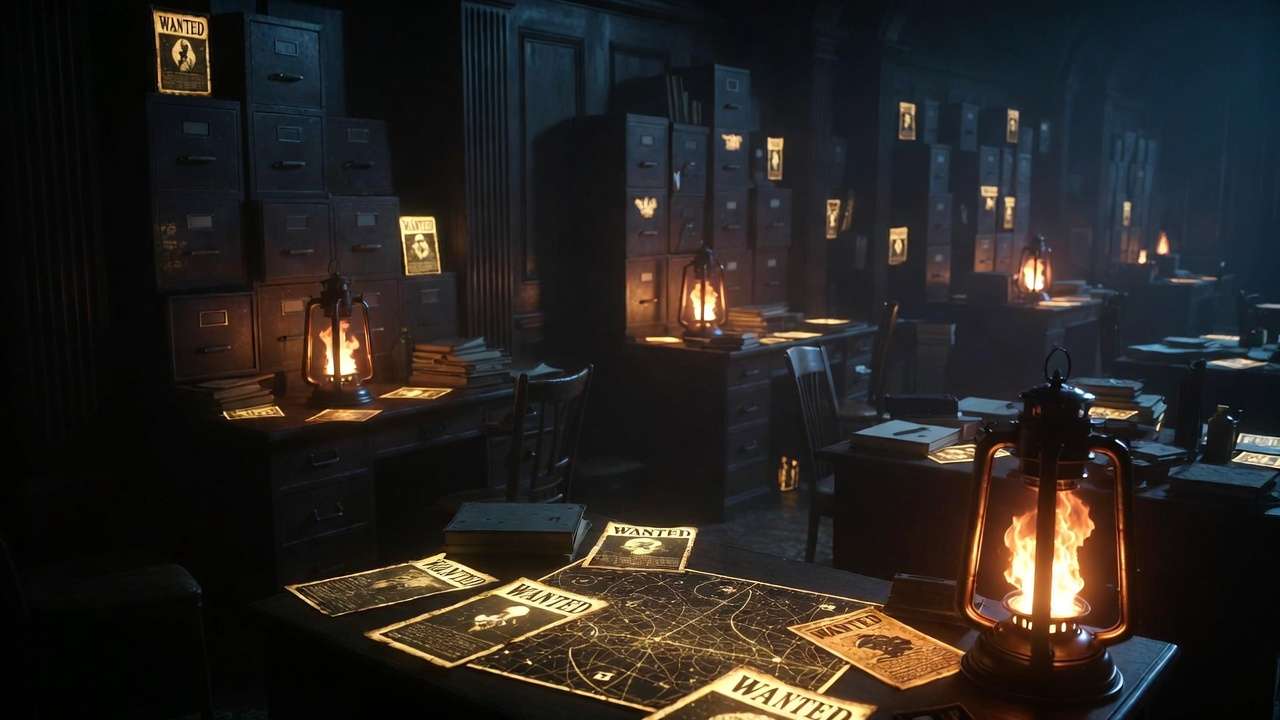 Auror Office at the Ministry of Magic with magical maps and wanted posters