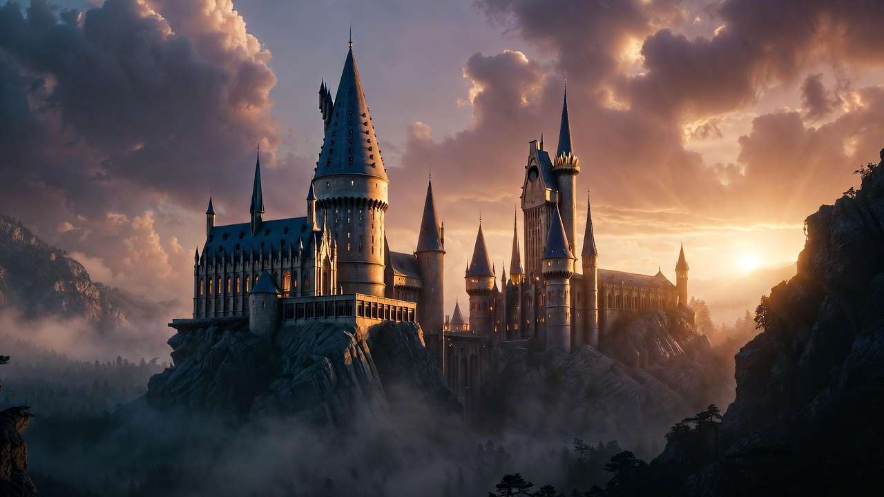 Hogwarts Castle at magical sunset representing safe legal Harry Potter streaming experience