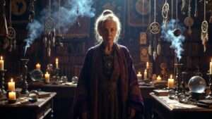 SPECIAL PART – Cast Out by Authority (Duration: 6 seconds) AI VIDEO GENERATION PROMPT (Copy-Paste Ready): STYLE & FORMAT: Original 3D CGI anime / high-quality stylized cartoon cinematic render, cold institutional fantasy realism, emotionally oppressive tone, fully original visuals inspired strictly by the Harry Potter book universe. 1. VFX TEXT ANIMATION (CLIP START – 0–1s) A rigid, authoritarian cinematic headline appears at the upper center. Sharp-edged wizarding serif typography forms from pale pink-white light, unnaturally clean and controlled. Headline Text: “Deemed Useless by Power” Animation: letters snap into place from straight light-lines → brief sterile glow → static hold. No drifting particles—everything feels constrained and judgmental. 2. ON-SCREEN TITLE & AGE (VISIBLE THROUGHOUT – BOTTOM FRAME) Clean cinematic font, desaturated rose-gray tone: “Dismissed and Displaced; Age 54” 3. CHARACTER DETAILS – SYBILL TRELWANEY (EXPELLED) * Age/Life Stage: Later adulthood, early fifties * Facial Structure: Gaunt, elongated face; pronounced cheekbones; narrow jaw; sharp nose emphasized by stress * Eyes: Pale gray-violet, wide and glossy, darting with fear and disbelief, she is wearing extremely thick and magnified glasses, making her eyes appear "about ten times their normal size * Eyebrows: Thin and raised high, locked in alarm * Hair: Long, light brown streaked heavily with gray, frizzy and disordered, hanging loose in uneven strands * Skin Tone: Fair but flushed unevenly, showing panic and humiliation * Posture: Recoiling backward, shoulders hunched, hands clutching her shawl protectively * Clothing: Layered divination robes—shawls, beads, scarves in faded purples and teals—now visibly out of place and excessive in the sterile setting * Magical State: No aura, no glow—her magic feels suppressed, muted, ignored 4. FACIAL EXPRESSION & EMOTION * Emotion: Shock, fear, and indignation collapsing into helplessness * Mouth slightly open as if mid-protest, words failing to land * Micro-expression: a rapid tightening of the eyes, signaling the onset of panic * Emotional subtext: her identity is being stripped away, not just her position 5. SECONDARY CHARACTER – UMBRIDGE (SYMBOLIC, NON-FOCAL) * Short, rigid wizarding official figure positioned opposite Sybill. She has short, curly, and thick hair that is frequently described as mousy brown or iron-grey no hat. * Clad in pencil skirt and coat, shirt in soft pink hues that feel unnervingly cheerful * Face never fully shown—only a fixed, satisfied smile implied through posture * Holds a parchment scroll angled downward like a verdict (No actor likeness, no film staging, purely symbolic authority figure) 6. ENVIRONMENT * Setting: A Hogwarts interior corridor rendered cold and institutional * Stone walls feel narrower, less magical, almost claustrophobic * Framed decrees line the walls, glowing faintly with imposed magic * Torchlight is replaced by flat, even illumination—order without warmth * Ambient magic feels regulated, constrained, joyless 7. CINEMATIC DIRECTION * Camera: Starts in a medium two-shot, quickly favoring Sybill as she recoils * Transitions into a tight close-up as the authority figure steps forward * Depth of Field: Authority figure remains sharp; background blurs into insignificance * Motion: Slow forward pressure, like being cornered * Lighting: Harsh frontal light exposes every line of distress on Sybill’s face 8. SYMBOLISM * The parchment scroll briefly emits a faint pink glow, then seals itself * A divination bead necklace slips from Sybill’s grasp and hits the stone floor—rolling out of frame * Behind her, a tall arched doorway feels suddenly too far away 9. FINAL MOMENT (LAST 0.5s) Sybill turns her head sharply, searching for help— The corridor behind her is empty. The glow of the decrees intensifies as she stands alone. END OF SCENE – HARD CUT TO BLACK