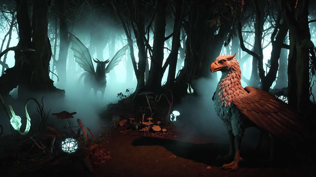 Mystical Forbidden Forest with Buckbeak and creatures at Harry Potter Exhibit NYC
