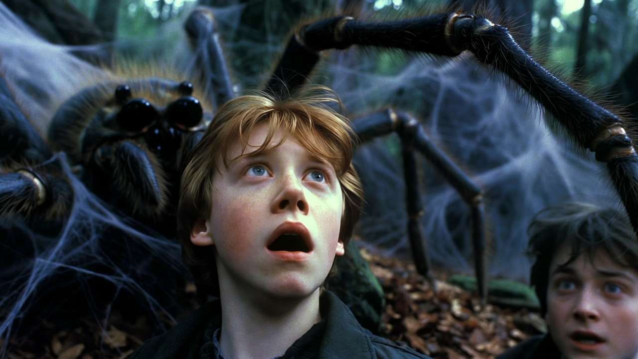 Ron Weasley scared of spiders funny moment in Forbidden Forest Harry Potter Chamber of Secrets