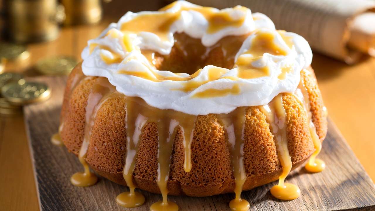 Homemade Butterbeer bundt cake inspired by Harry Potter Wizards of Baking