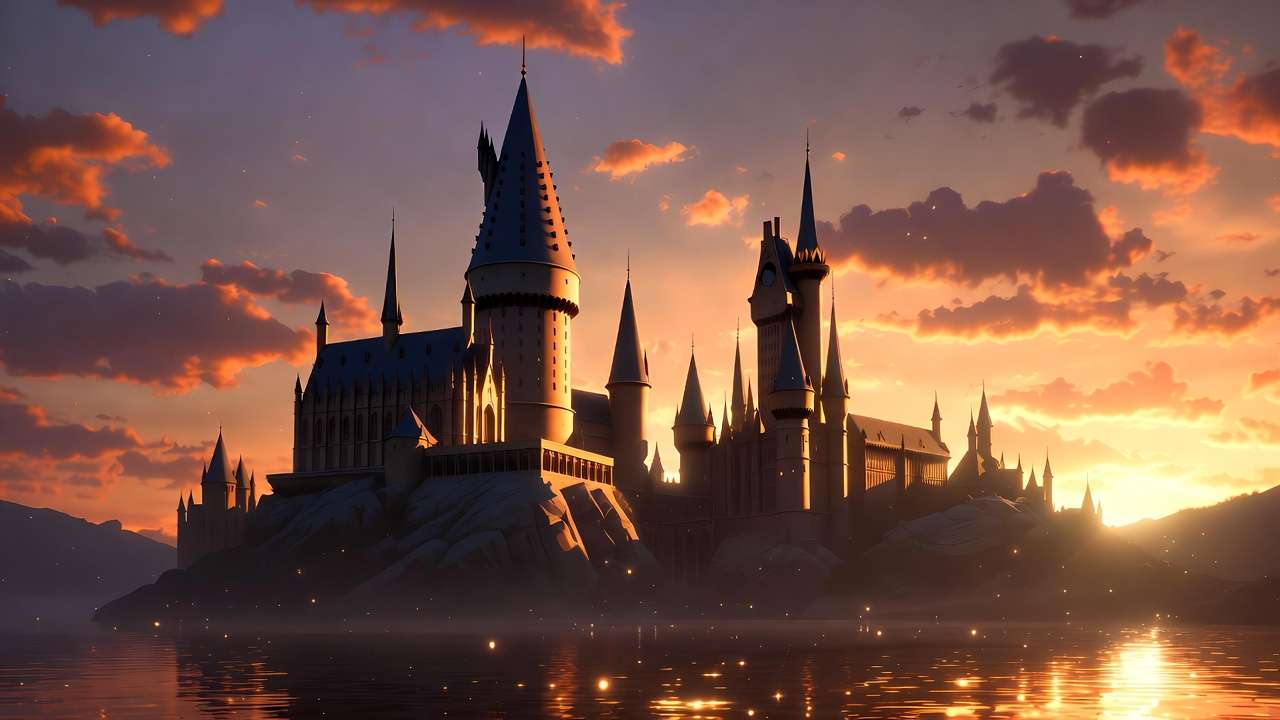 Iconic Hogwarts castle at sunset representing the full Harry Potter streaming experience