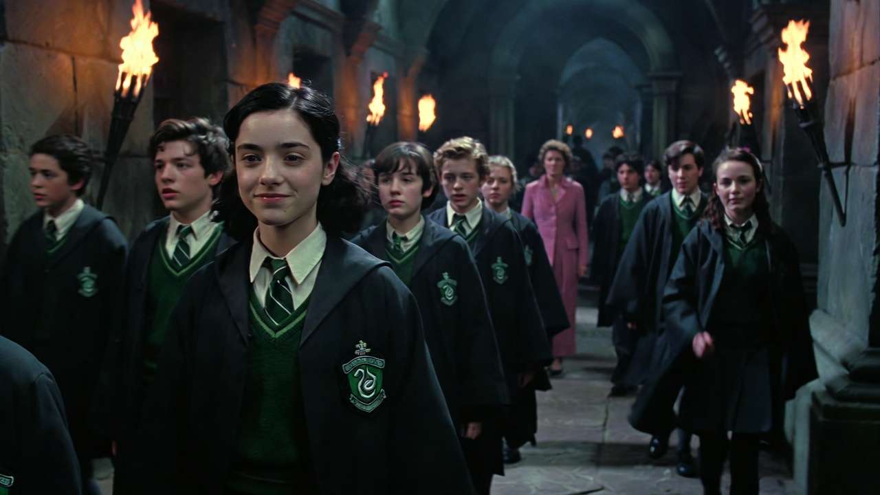 Pansy Parkinson as Slytherin prefect in Umbridge’s Inquisitorial Squad, Harry Potter