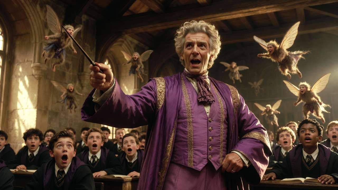 Gilderoy Lockhart losing control of Cornish pixies during his disastrous first Defense Against the Dark Arts lesson at Hogwarts