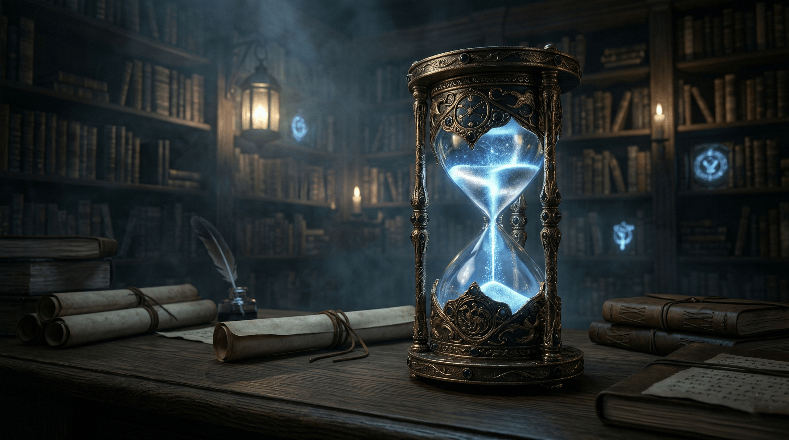 A glowing magical hourglass representing the passage of time and the pressure of the television reboot curse. 