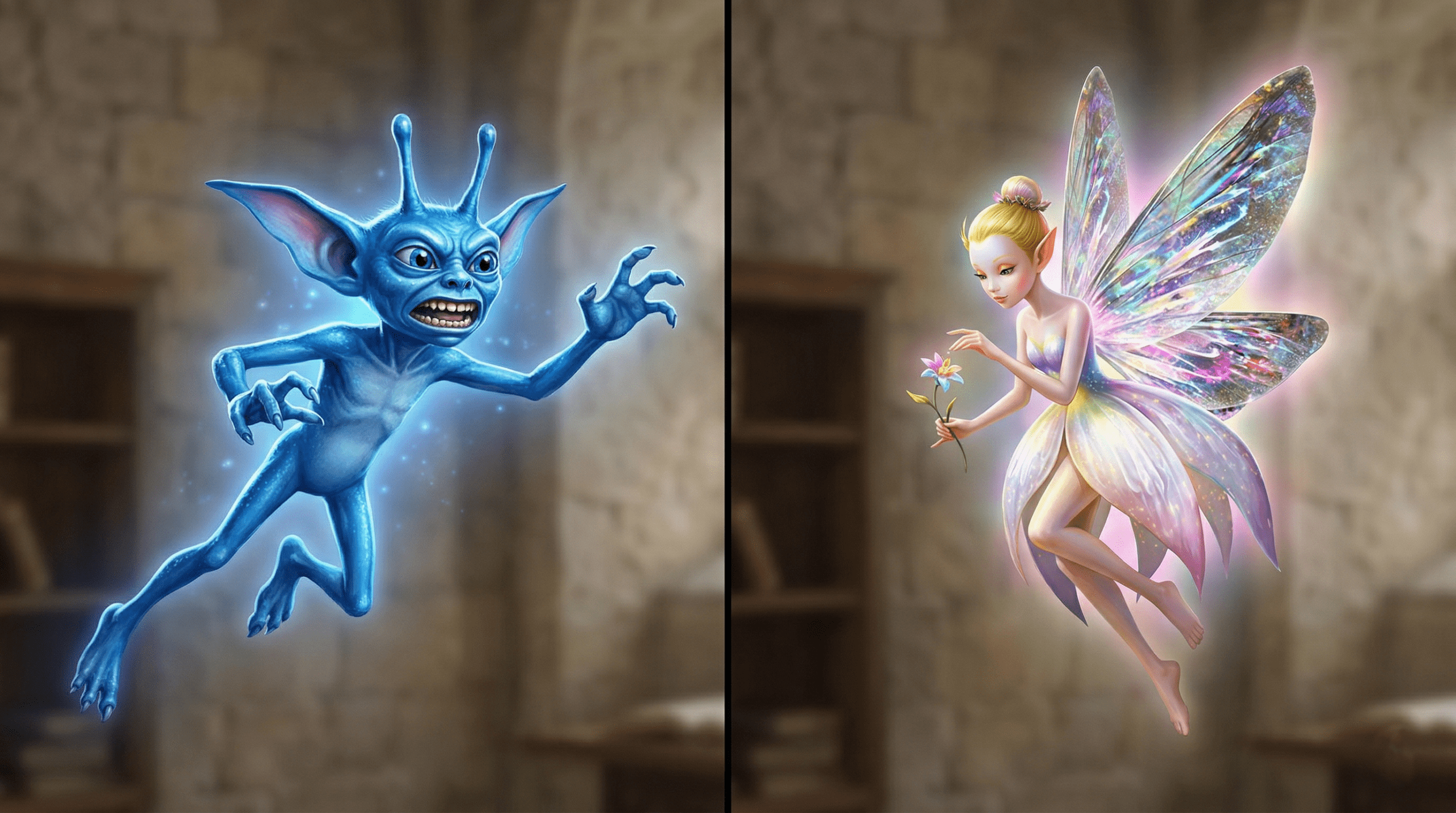Comparison of pixie vs fairy in Harry Potter showing key physical differences