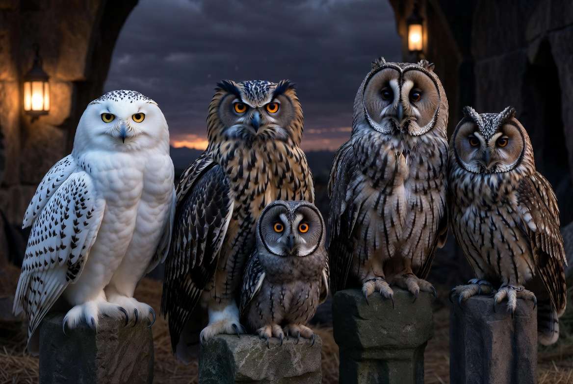 All major owls in Harry Potter including Hedwig, Errol, Pigwidgeon and Draco’s eagle owl