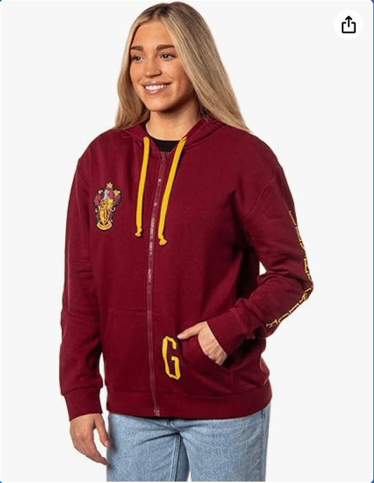 Bioworld Harry Potter Womens Hogwarts Alumni House Crest Lightweight Zip-Up Hoodie 