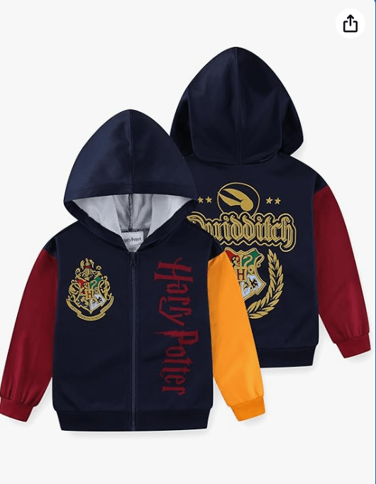Harry Potter Hogwarts Quidditch Full Zip Up Hoodie for Big Kids 