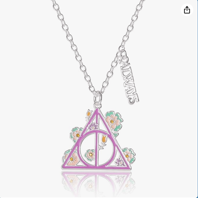 Harry Potter Botanical Deathly Hallows Necklace for Women Official License, 16"+2" Silver Flash-Plated Harry Potter Jewelry