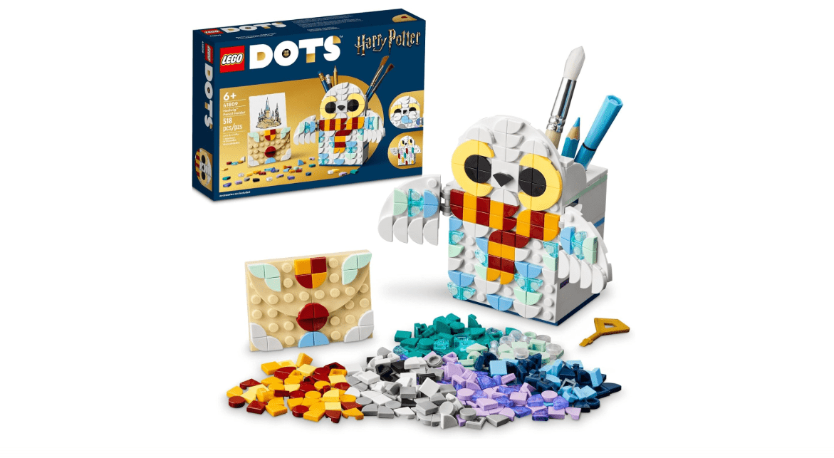 LEGO DOTS Harry Potter Hedwig Pencil Holder 41809, Craft Set for Kids Age 6+ with Hedwig The Owl Pencil Holder and Note Holder. Back to School Gift Idea for...