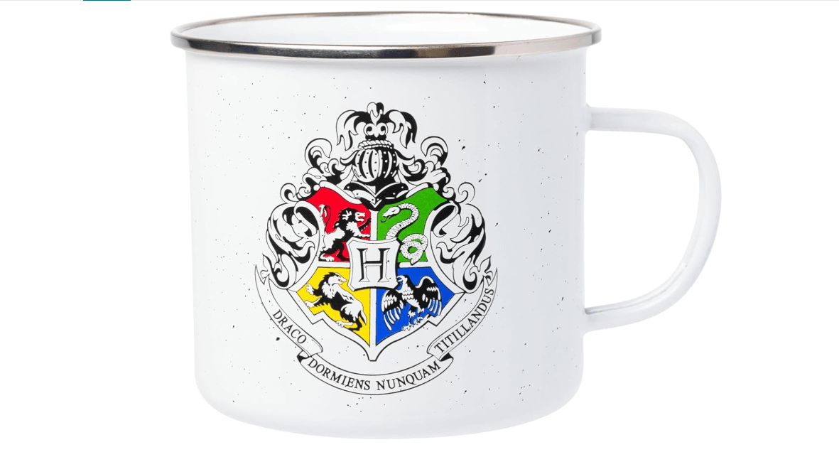 Silver Buffalo Harry Potter Hogwarts School of Witchcraft and Wizardry House Crest Gryffindor, Slytherin, Hufflepuff, and Ravenclaw Enamel Camper Mug, 21 Ounces