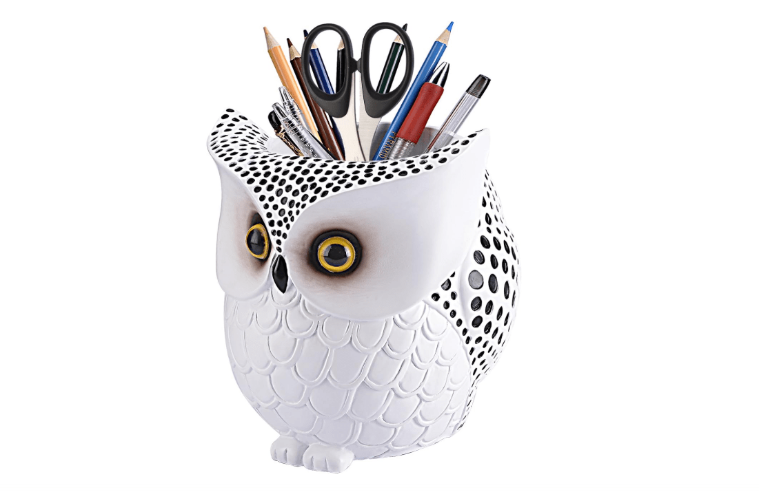 PSKZNSZ Owl Pen Holder, Owl Pen Pencil Container Carving Brush Pot Brush Holder Desk Organizer Decoration,Luxury Gift and Exquisite Handicraft (White:Owl)