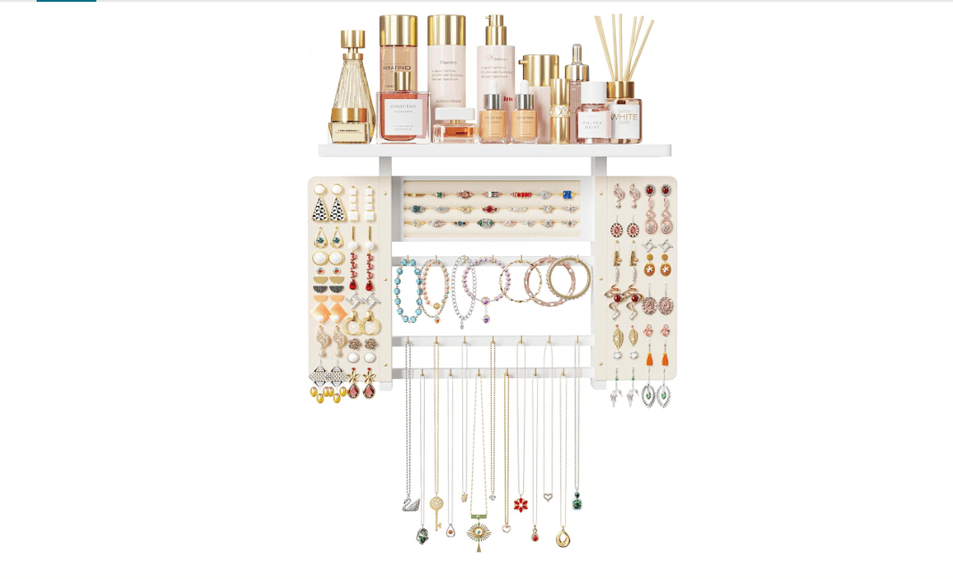 Emfogo Jewelry Organizer Hanging Wall Mounted Jewelry Holder, 5-in-1 Large Capacity Necklace Organizer Wall Hanging Jewelry Display for Ring, Necklaces,...
