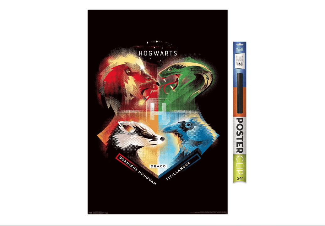 Trends International The Wizarding World: Harry Potter - Hogwarts House Crests Wall Poster, 22.375" x 34", Premium Poster & Clip Bundle
