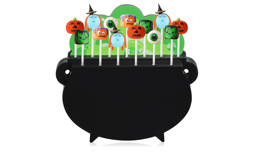Cinnvoice Halloween Witch Cauldron Lollipop Holder Wooden Witch Cauldron Pot Cake Pop Stand with 13 holes for Halloween Festival Party Supplies Indoor... 