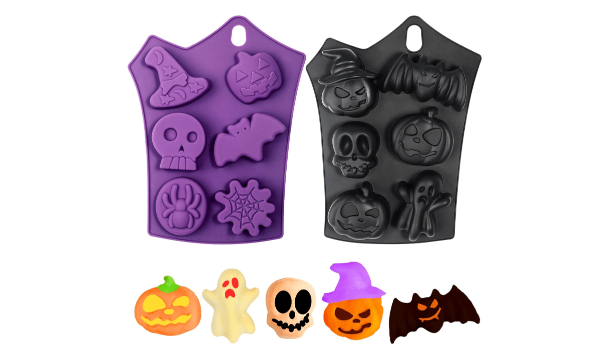 Webake Halloween Cake Pop Mold, Halloween Silicone Molds Shaped with Pumpkin, Skull, Ghost, Bat for Cake, Jello, Soap 2Pcs 