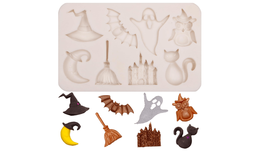 Witch Hat Moon Magic Fairy Castle Fondant Mold, Halloween Ghost Bat Owl Cat Silicone Chocolate Molds for Cake Decoration Cupcake Topper Candy Gum Paste... 