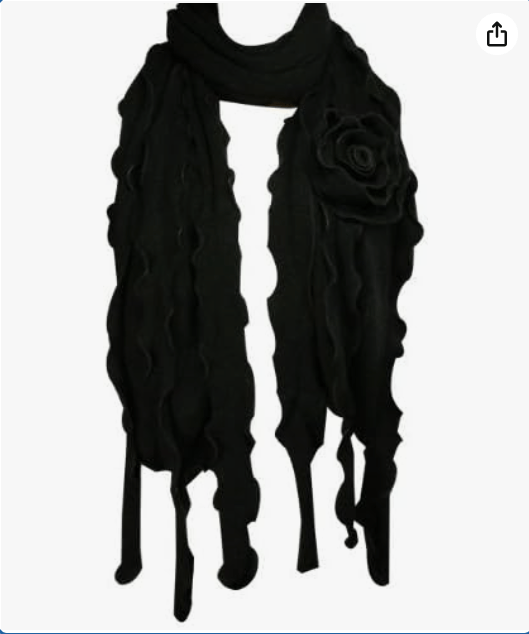 Acrylic Fashion Large Flower Ruffle Knitted Tassel Ends Long Scarf
