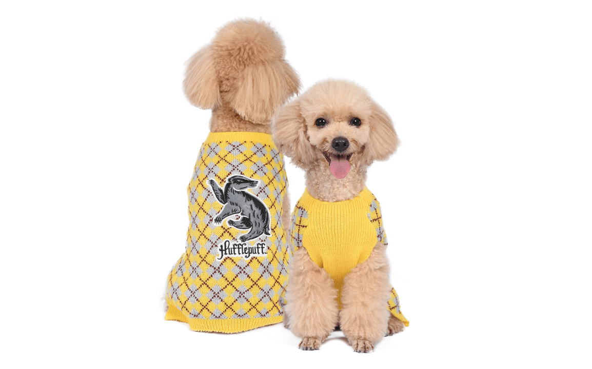 Harry Potter Hufflepuff Dog Sweater - Pet Outerwear for Dogs - Officially Licensed Dog Apparel & Accessories for Hogwarts Houses, Size Medium 