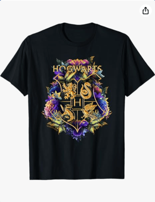 Harry Potter Hogwarts Multi-Colored Floral Crest Long Sleeve T-Shirt
