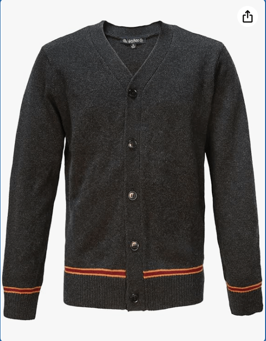 Harry Potter Gryffindor - Knitted School Cardigan, Adult Sweater, Gray, Burgundy and Gold Stripes, V-Neck
