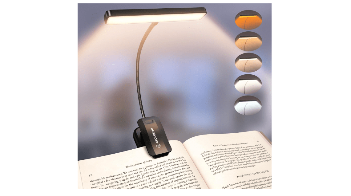 Glocusent 26 LED Book Light, 1200 mAh 90 Hrs Lasting Rechargeable Reading Light, 5 Amber Colors & Stepless Dimming Book Reading Light - Portable Clip on...
