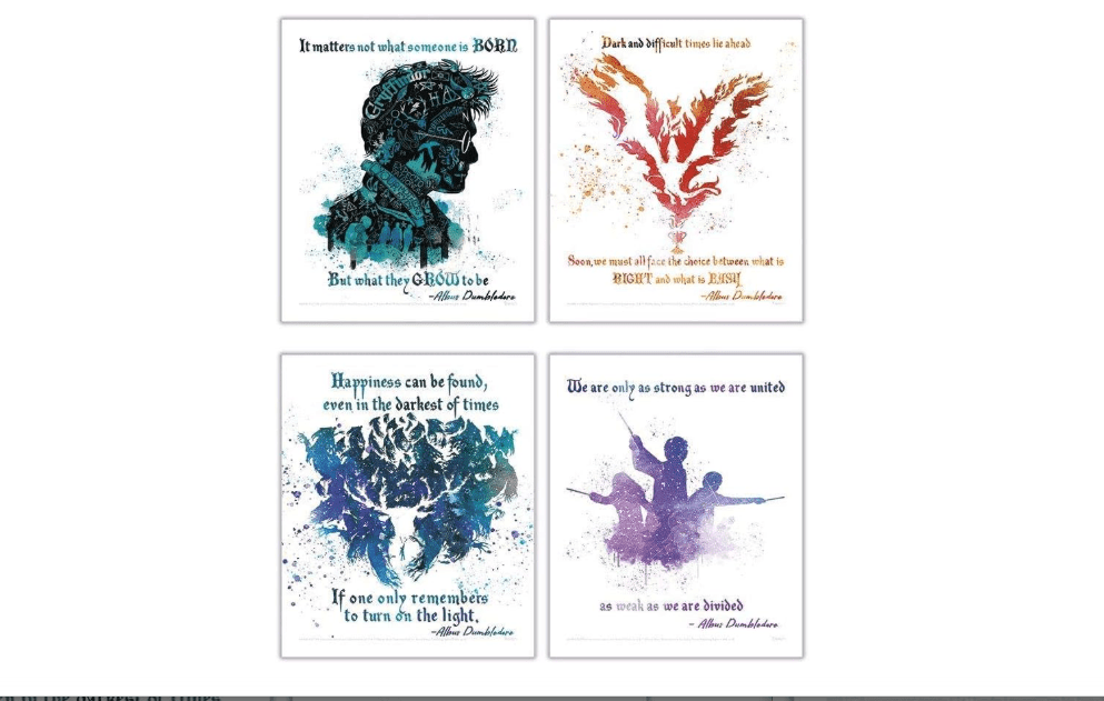TRENDYPRINT Harry Potter – Dumbledore Quotes - Set of Four 8" x 10" Wall Art – Great for Gifting or Collecting TP08100051 