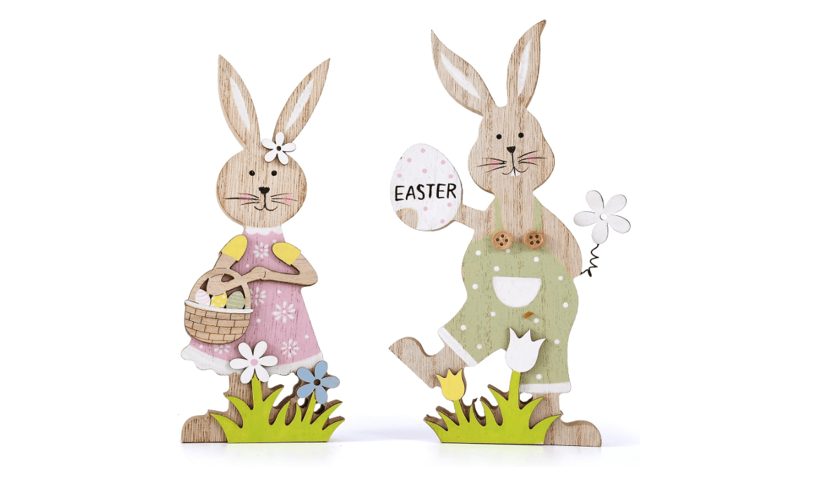 Easter Decorations Bunny Table Wooden Sign Decorations for Home, 2 Pcs Farmhouse Spring Rabbit with Easter sign Egg Ornaments for Tabletop tiered tray Shelf...
