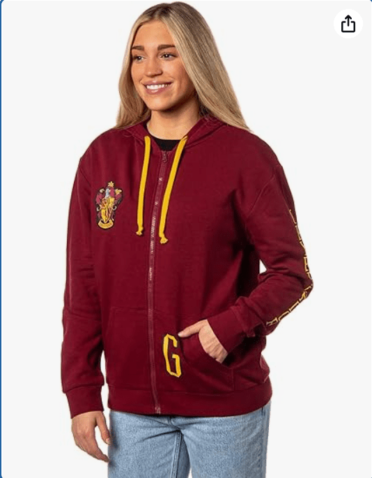 Bioworld Harry Potter Womens Hogwarts Alumni House Crest Lightweight Zip-Up Hoodie
