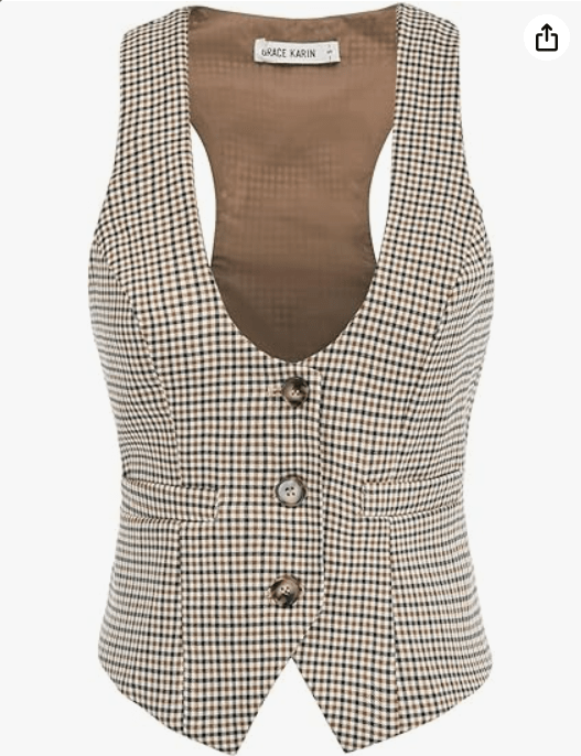 GRACE KARIN Women's Suit Vest Top, Dressy Casual Sleeveless Button Wasitcoat, Fromal Steampunk Blazer For Work Office