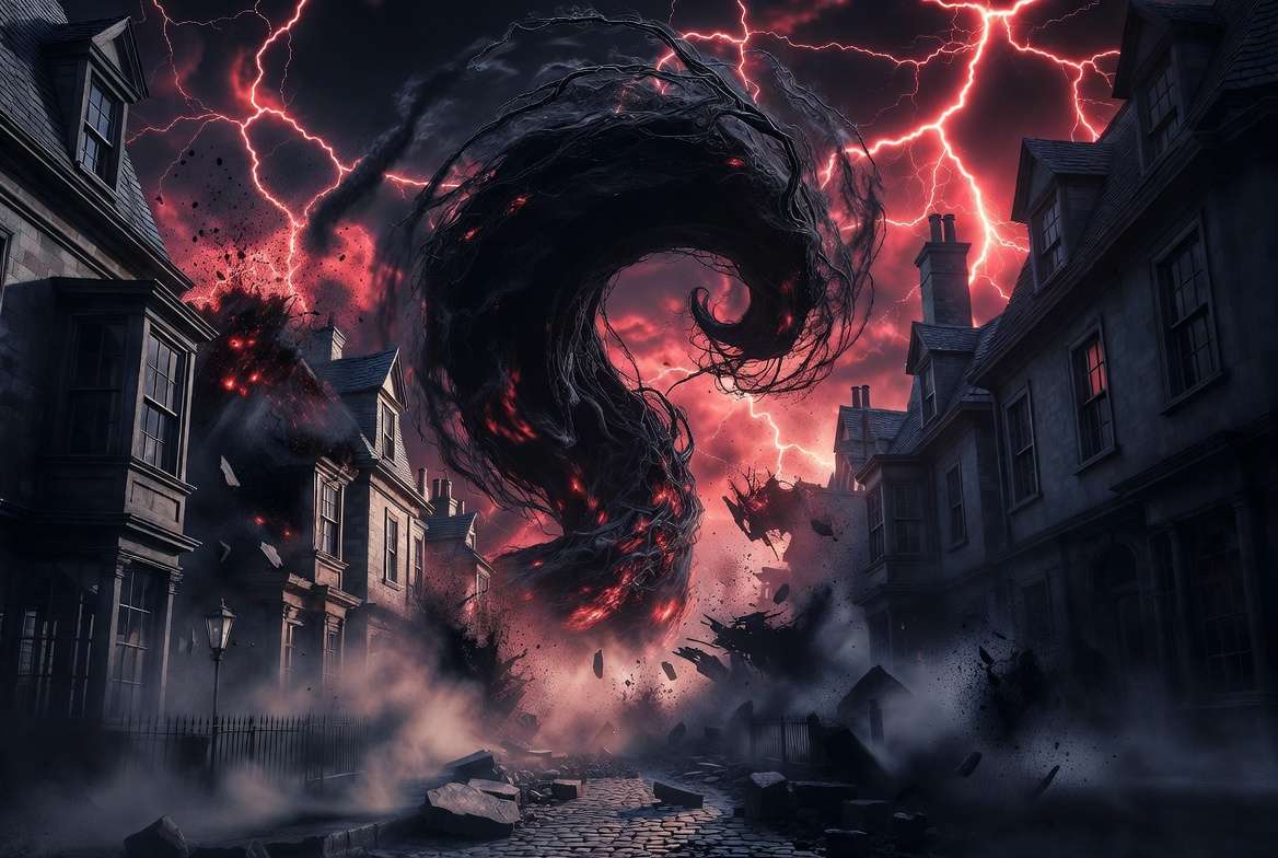 Obscurus Harry Potter dark parasitic magical force swirling in a wizarding chamber