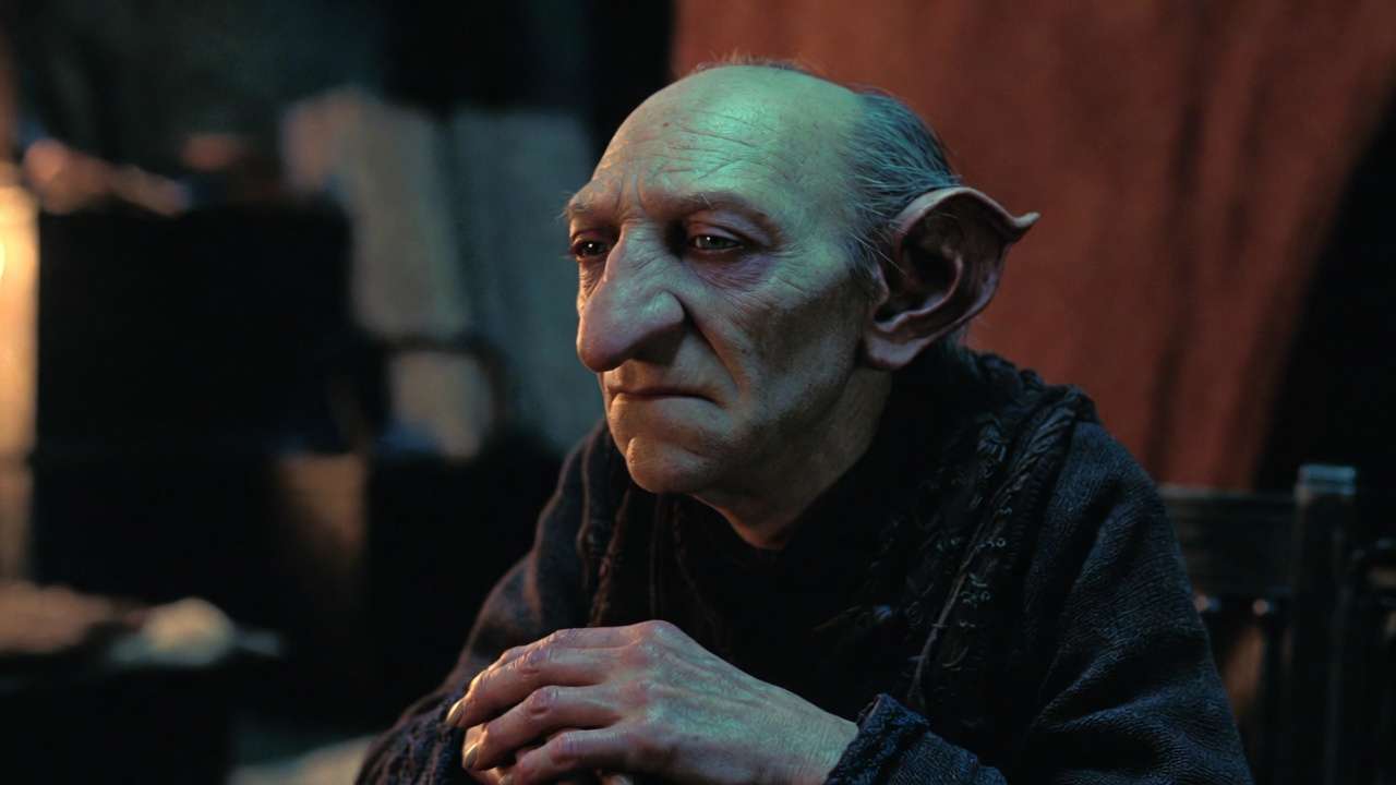 Close-up of Griphook the goblin showing his complex and misunderstood nature in Harry Potter