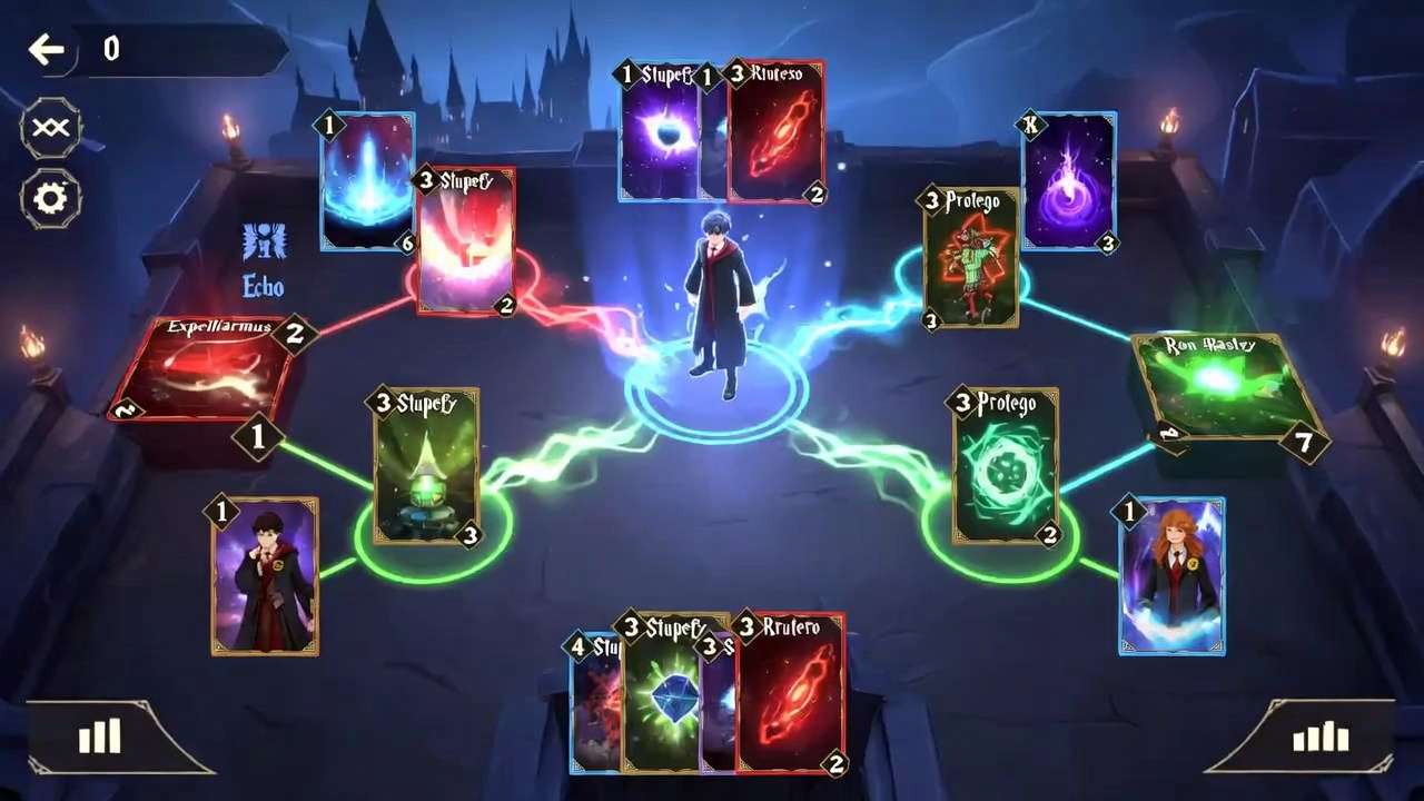 Beginner F2P Harry Potter Echo deck layout with Stupefy, Expelliarmus and Ron Weasley in Magic Awakened