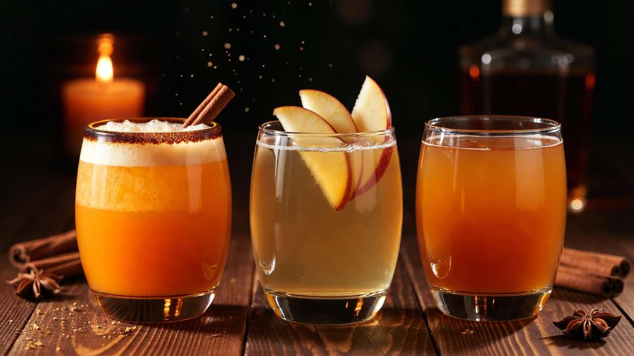 Three variations of Harry Potter pumpkin juice: classic, healthy low-sugar, and spiked adult version