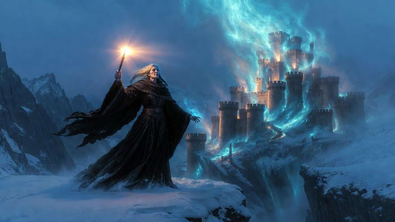 Nerida Vulchanova founding Durmstrang Institute in a snowy medieval landscape