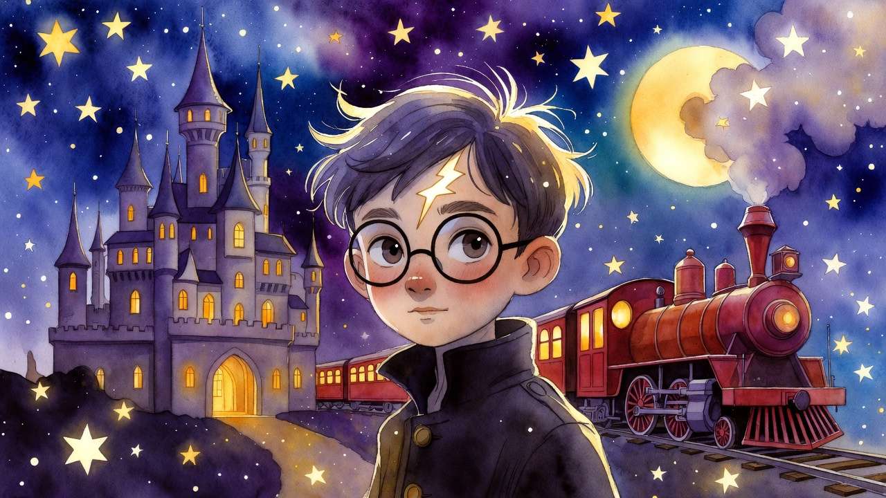 Original UK Bloomsbury Harry Potter and the Philosopher's Stone cover art by Thomas Taylor showing young Harry and Hogwarts castle
