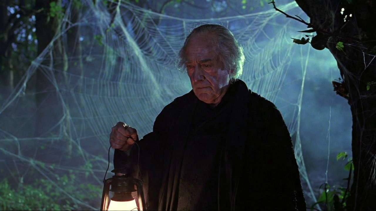 Horace Slughorn at Aragog’s funeral in the Forbidden Forest, poignant scene from Harry Potter Half-Blood Prince