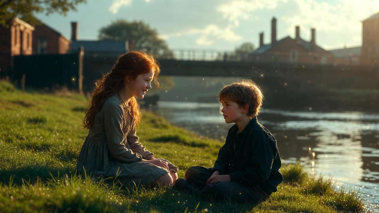 Young Severus Snape and Lily Evans as children by the river in Cokeworth, the beginning of their friendship