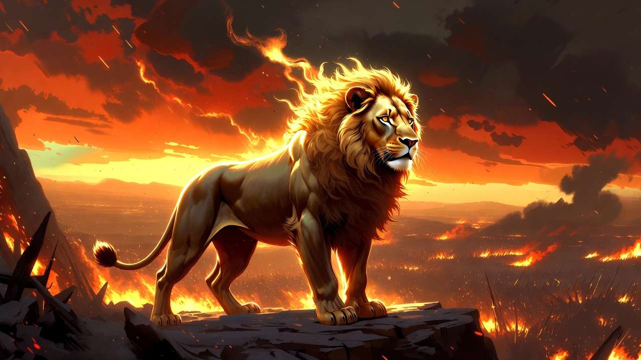 Gryffindor lion symbol in scarlet and gold representing courage and bravery