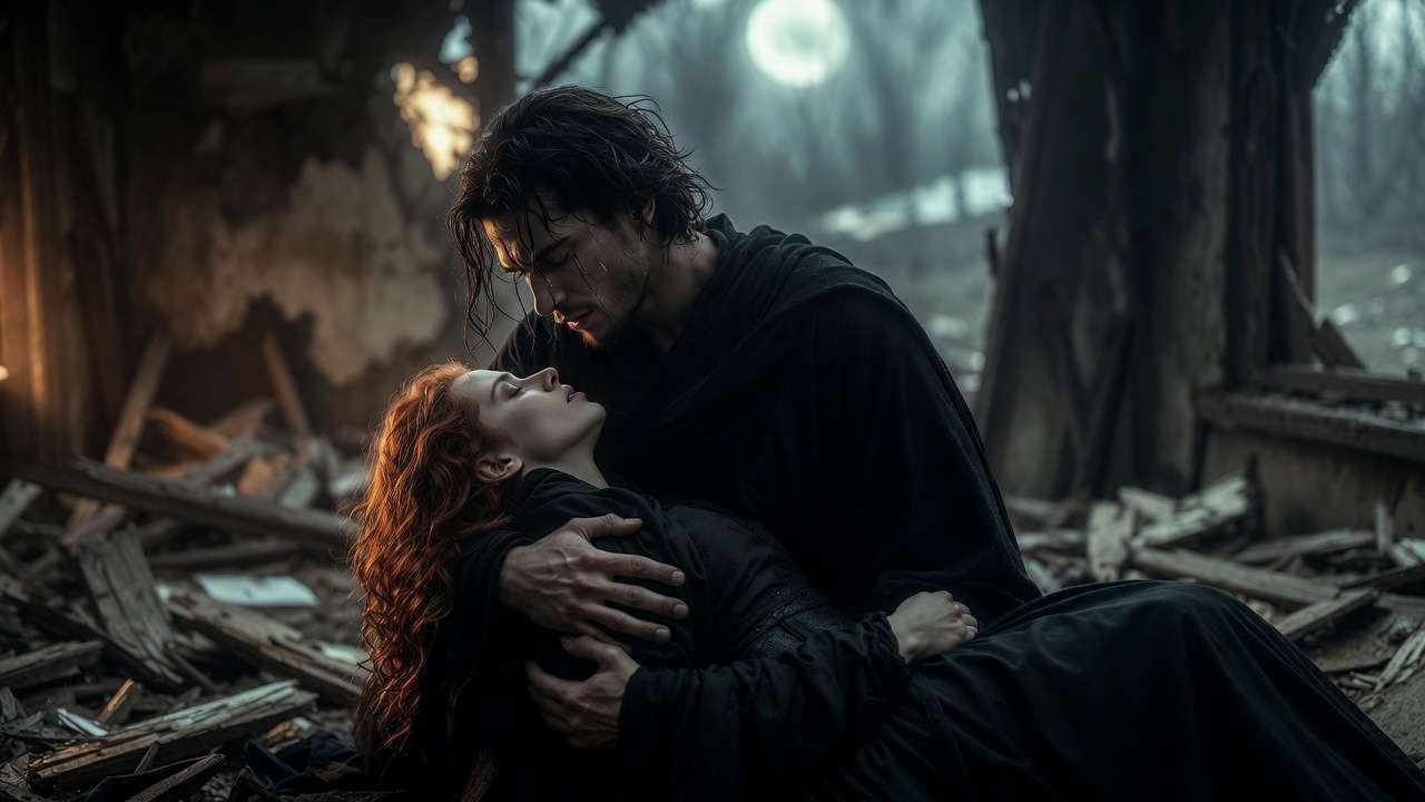 Severus Snape holding Lily Potter after her death at Godric’s Hollow, the moment that broke him